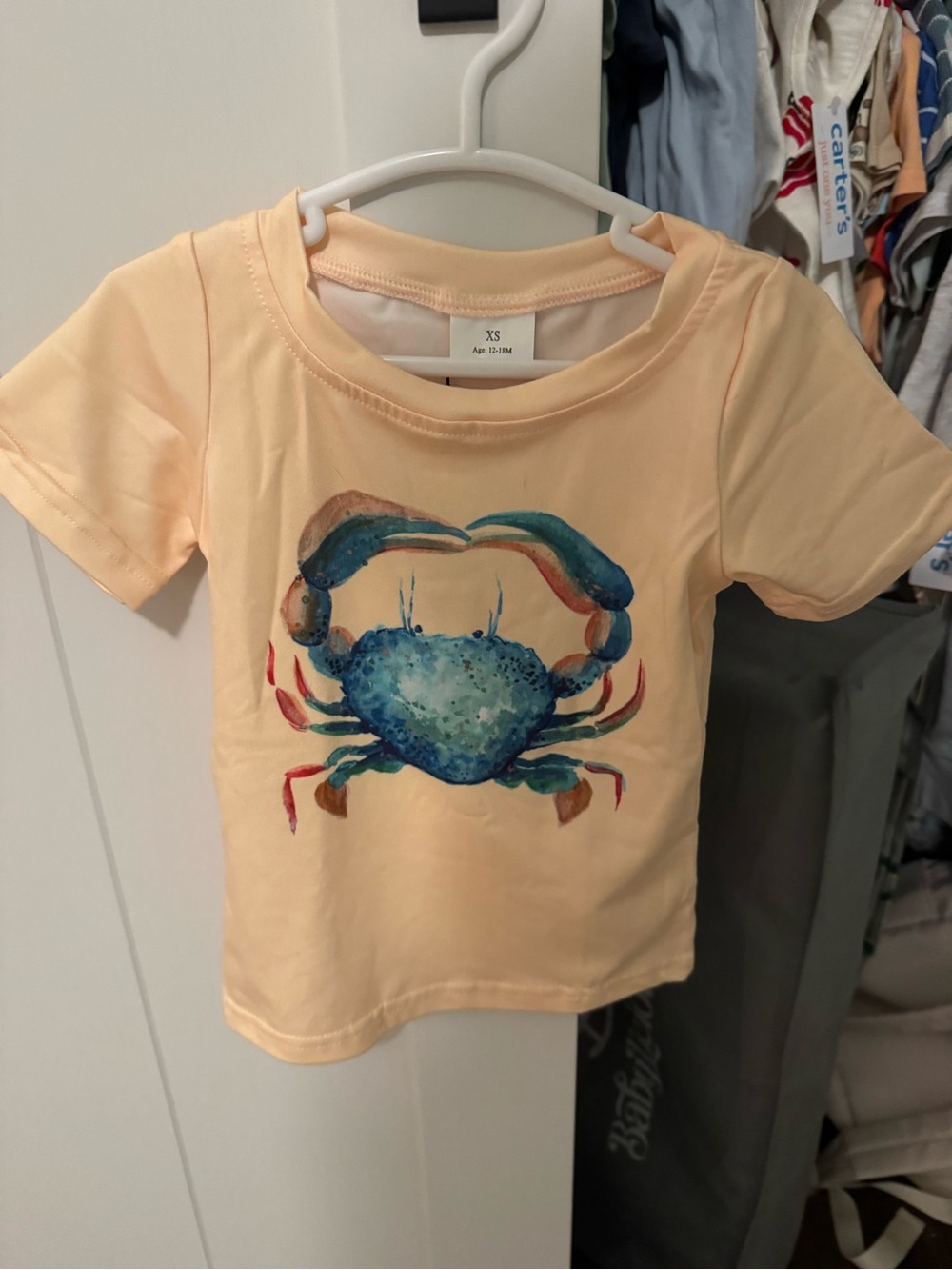 Kids Butter Yellow Short-Sleeve Tee with Blue Crab Graphic